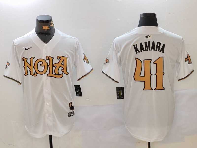 Mens New Orleans Saints #41 Alvin Kamara White Nola Baseball Jersey